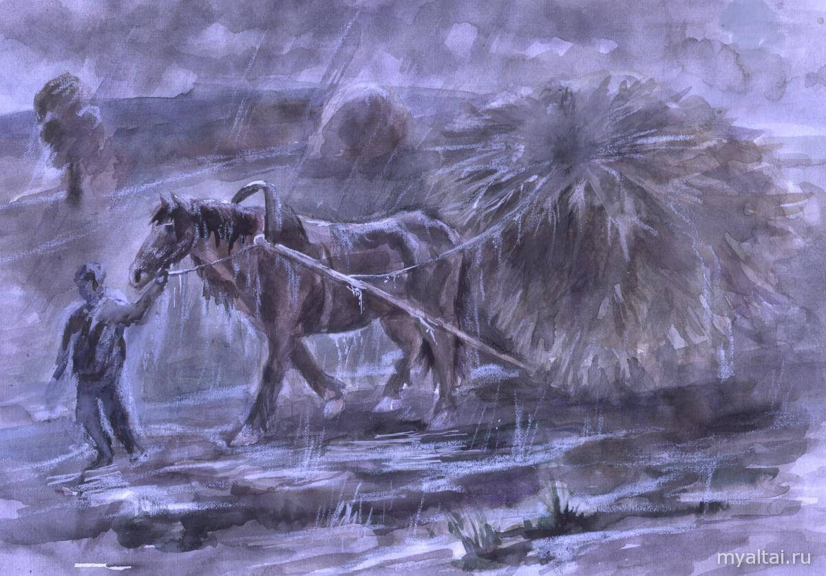 Конь-копновоз. Иллюстрация Евгении Шелеповой